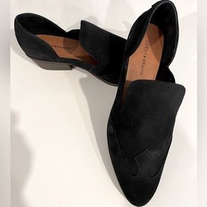 LUCKY BRAND boot/ shoe size 8 1/2 M leather upper (black suede) sole man made